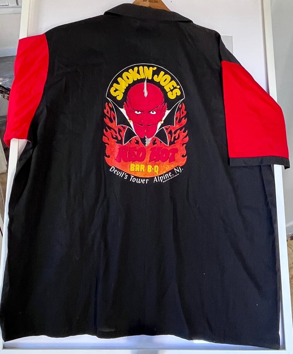 1998 Cruisin USA Smokin Joe’s Red Hot BBQ Devil Bowling Shirt XXL Flame Collar